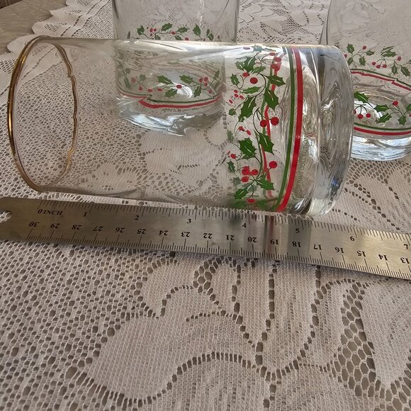 3 Arbys Christmas Holly Berry Ice Tea Glasses 5-1/4" gold rim green red 1980s - Picture 6 of 9